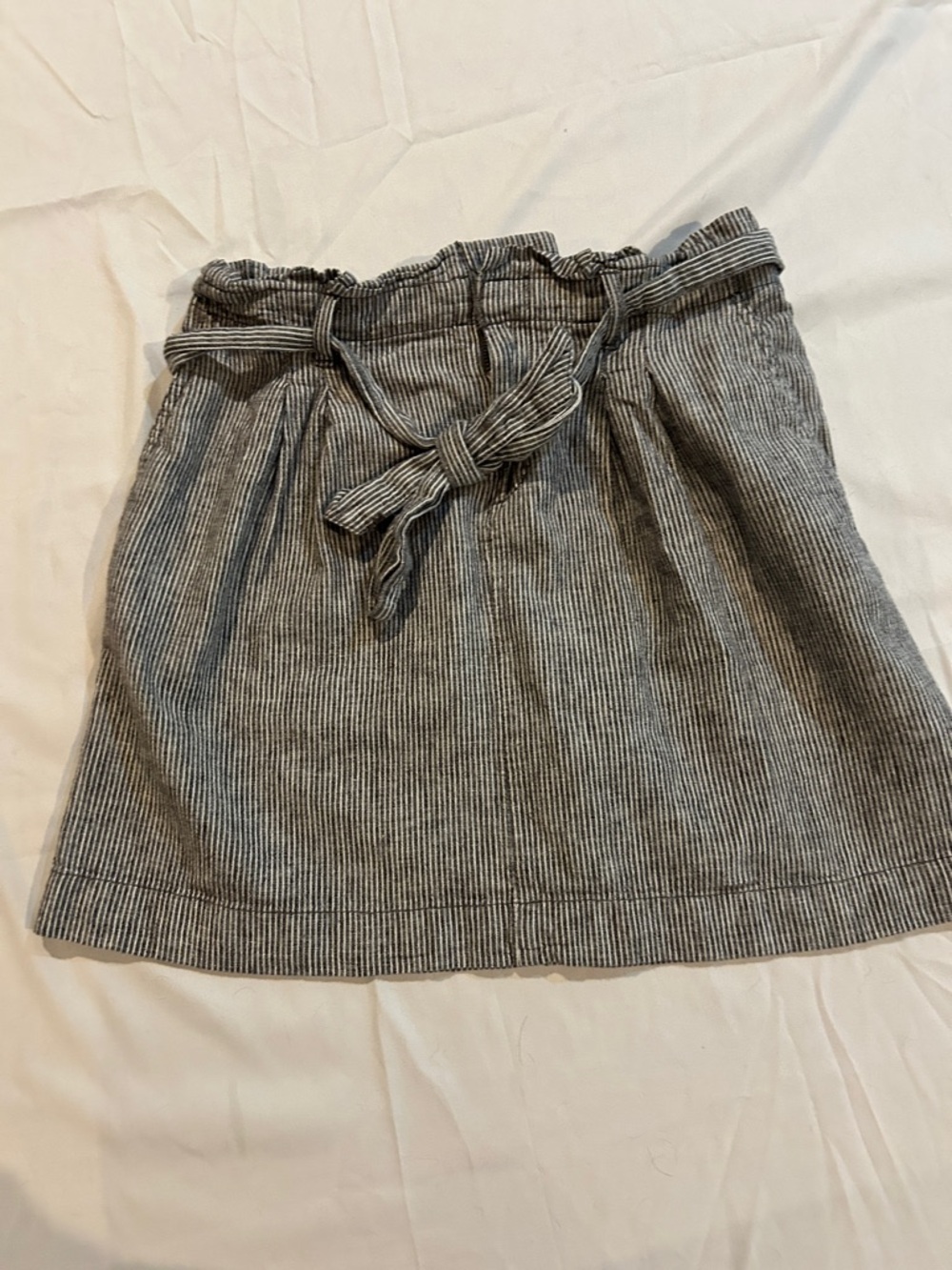 LOFT Gray Striped Paperbag Waist Mini Skirt with Tie